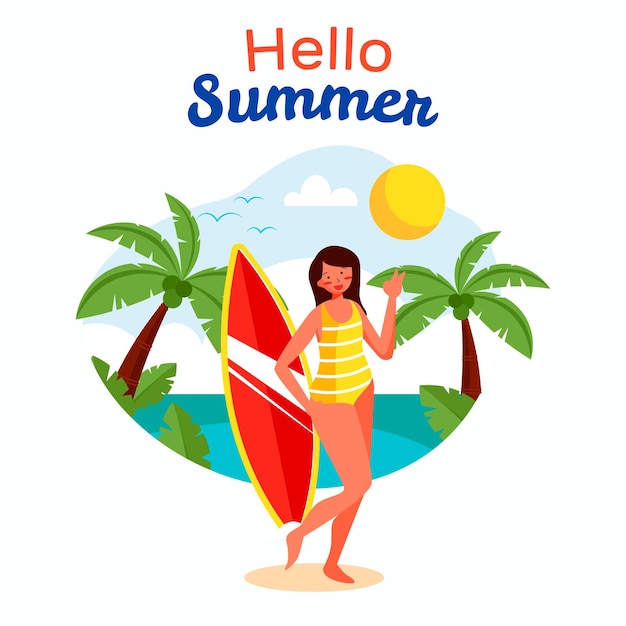 Vector ilustración de verano hola plana