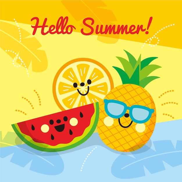 Ilustración de verano plana hola
