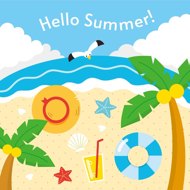 Ilustración de verano plana hola