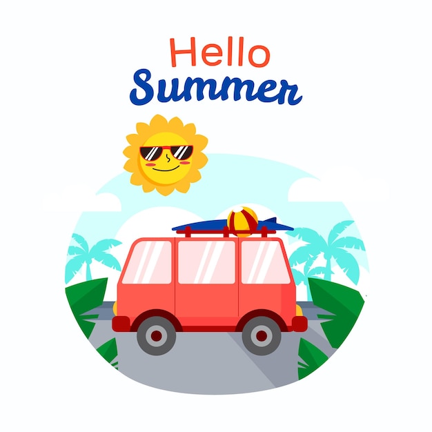 Ilustración de verano plana hola
