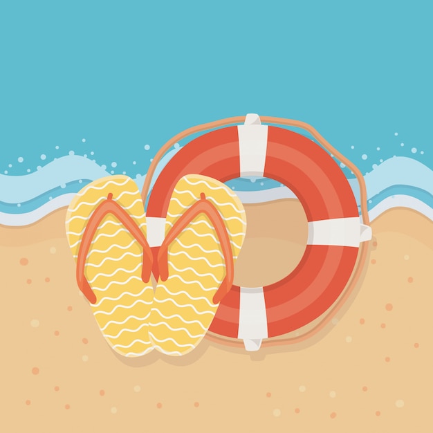 Ilustración de verano y vacaciones con diseño de elementos de playa