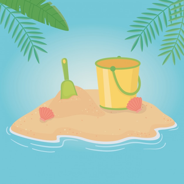 Vector ilustración de verano y vacaciones con diseño de elementos de playa