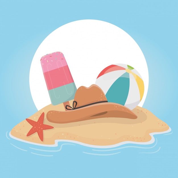 Vector ilustración de verano y vacaciones con diseño de elementos de playa