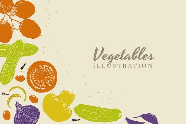 Ilustración de verduras color de estilo retro dibujado a mano