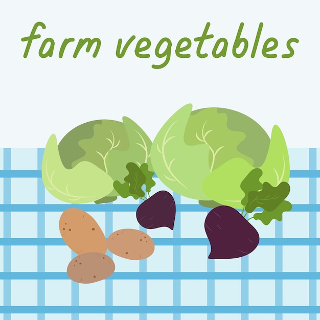 Ilustración con verduras frescas de granja