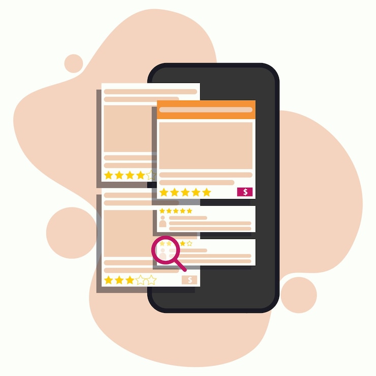 Ilustración de verificar productos en un mercado en vector de teléfono móvil con diseño plano de arte de línea