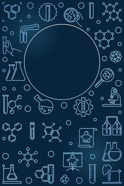 Ilustración vertical azul química en estilo de línea fina