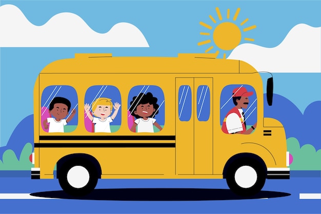 Ilustración de viaje escolar de diseño plano