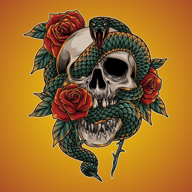 Ilustración de víbora y calavera