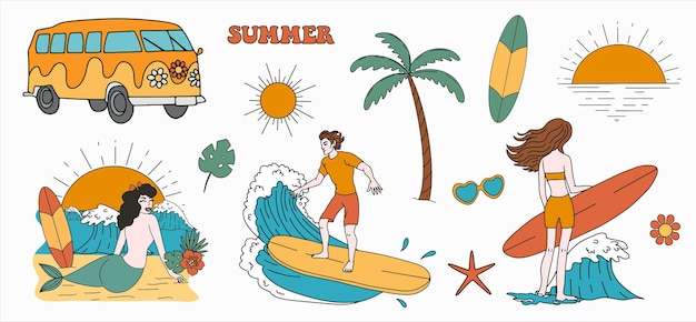 Ilustración de las vibraciones de la playa de verano