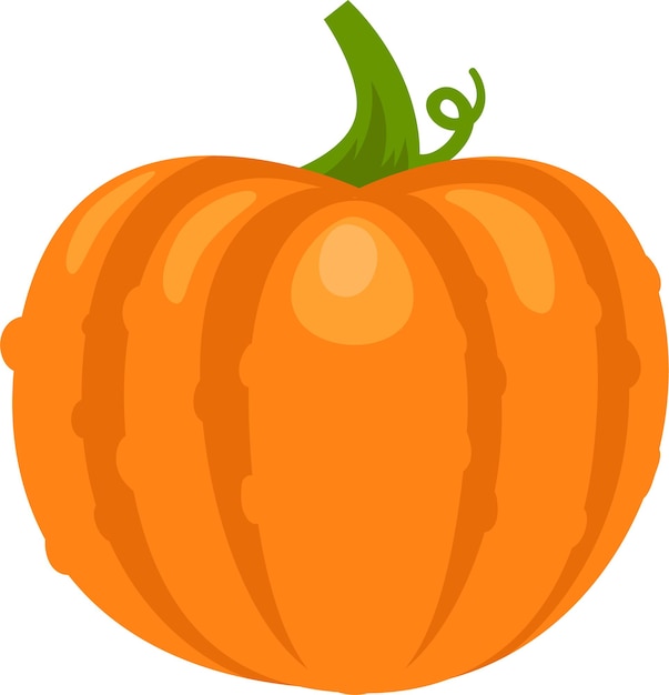 Ilustración vibrante de calabaza con corteza segmentada de color naranja rico y un tallo verde rizado ideal para temas de otoño, celebraciones de cosecha y diseños de Halloween