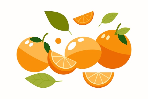 Ilustración vibrante de cítricos naranja con rebanadas y hojas