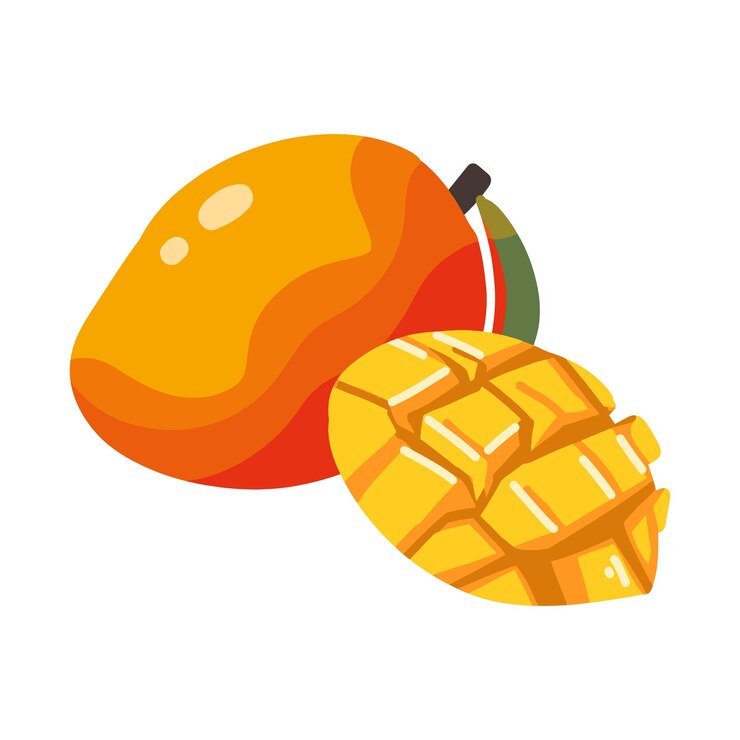 Vector una ilustración vibrante de un mango y una rebanada