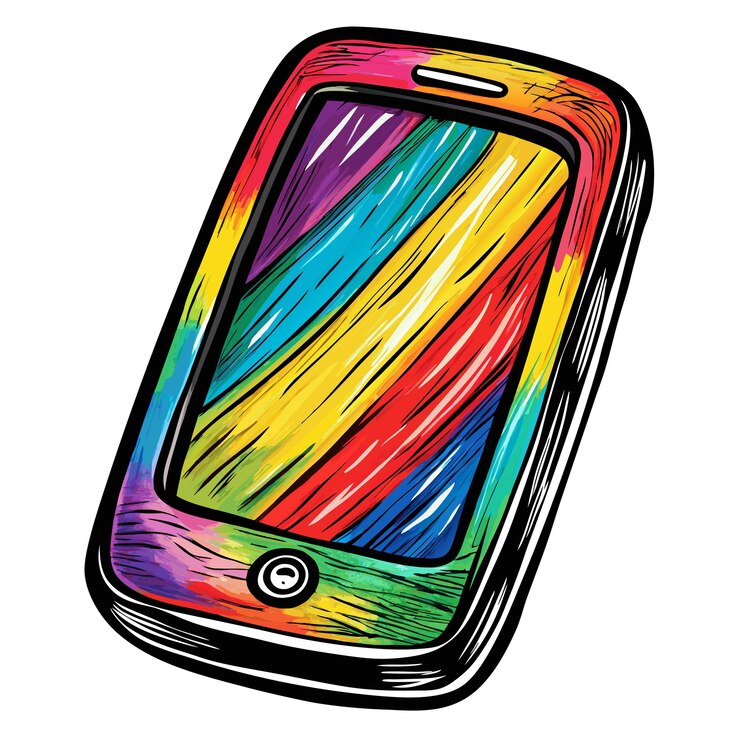 Vector ilustración vibrante de teléfono inteligente dibujada a mano con diseño de pantalla abstracto y colorido