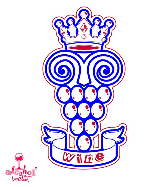 Ilustración de vid de uva con corona real - bodega o símbolo conceptual de racemación. Elemento de diseño simple, mejor para su uso en publicidad.
