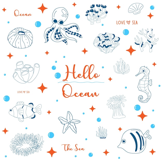 Ilustración de la vida marina de Doodle para niños