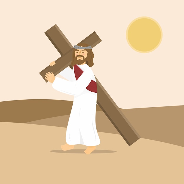 Vector ilustración del viernes santo jesús trae la cruz