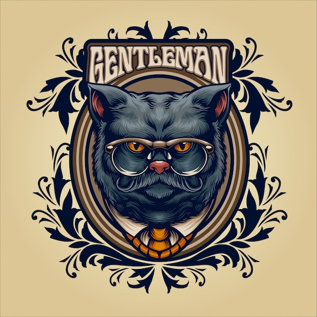 Vector ilustración vintage de caballero gato gris