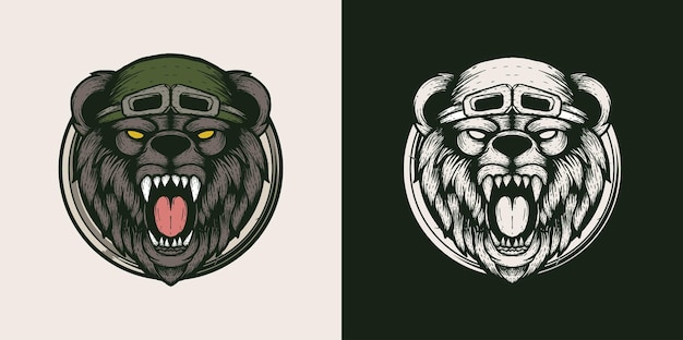 ilustración vintage de cabeza de oso agresivo con