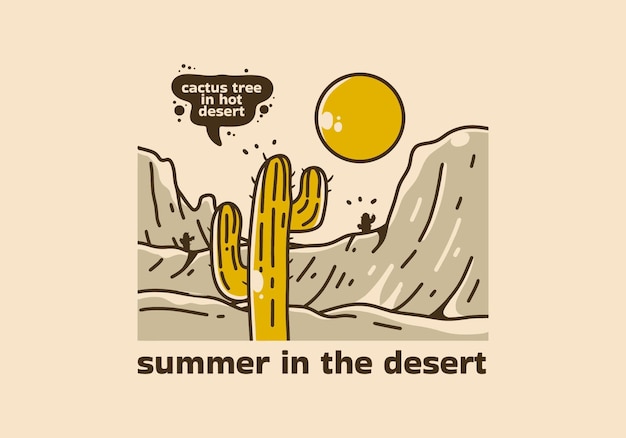 Ilustración vintage de cactus en el desierto