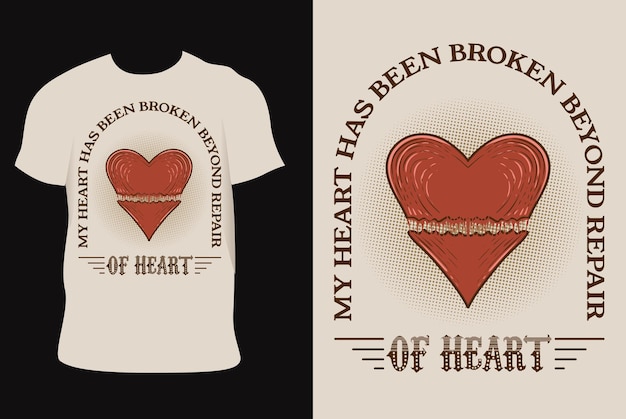 Ilustración vintage corazón roto en el diseño de la camiseta