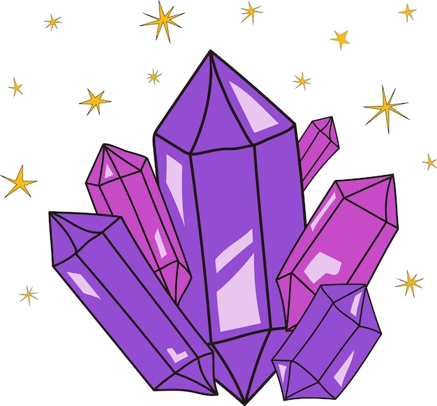 Vector ilustración vintage de gema de cristales violetas