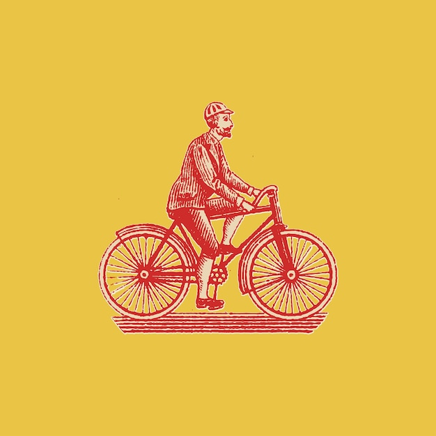 Ilustración vintage de un hombre en bicicleta en su bicicleta