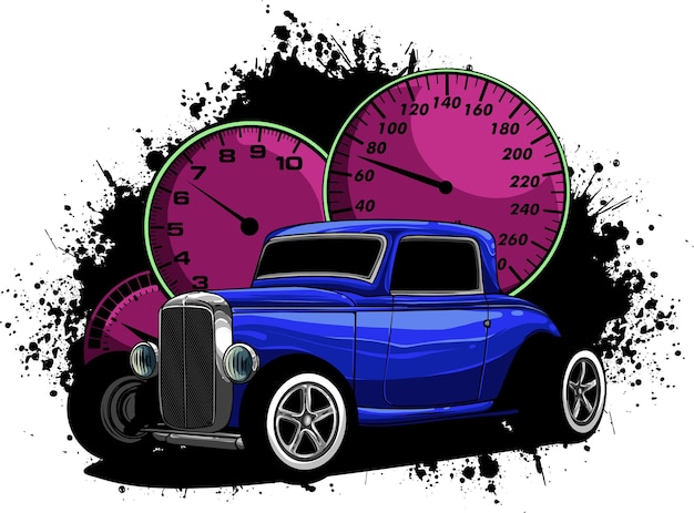 Ilustración de Vintage Hot Rod con tablero