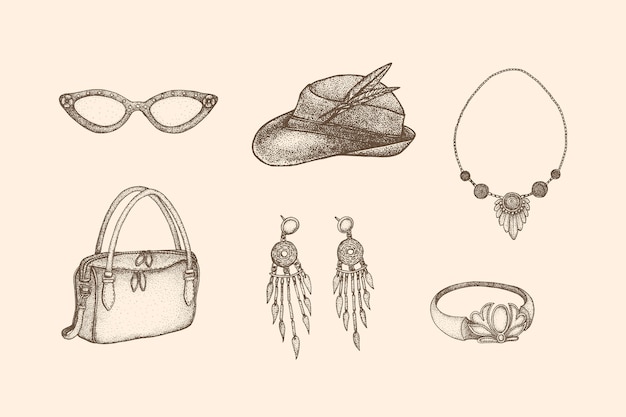 Vector ilustración vintage de moda de mujer con estilo dibujado a mano