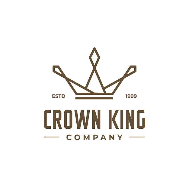 Ilustración Vintage Retro Hipster Label Crown King plantilla de diseño de logotipo con estilo de arte de línea simple