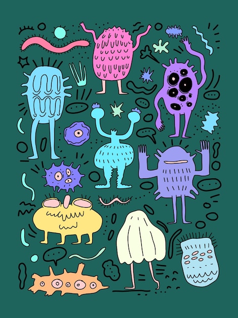 Ilustración de virus doodle dibujado a mano