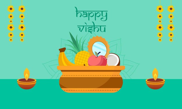 Ilustración de vishu feliz de diseño plano