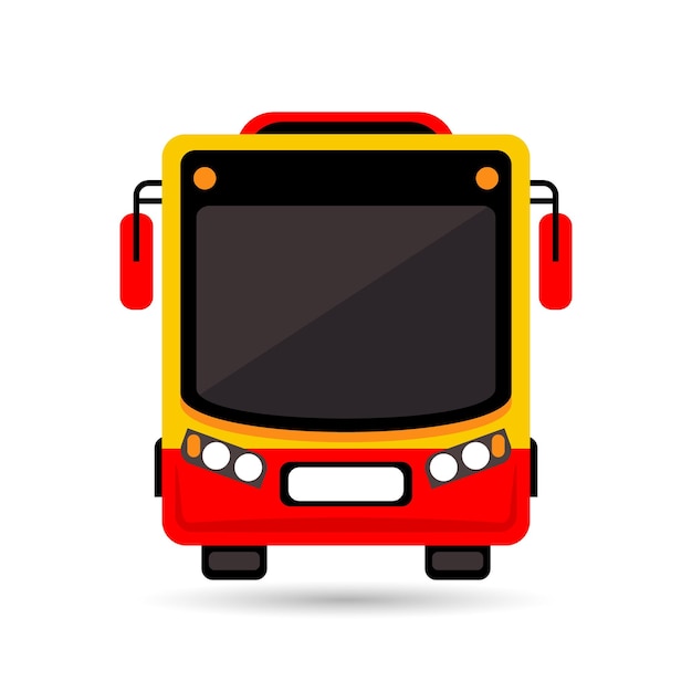 Ilustración vista frontal del autobús turístico internacional amarillo rojo Icono de transporte ilustración plana
