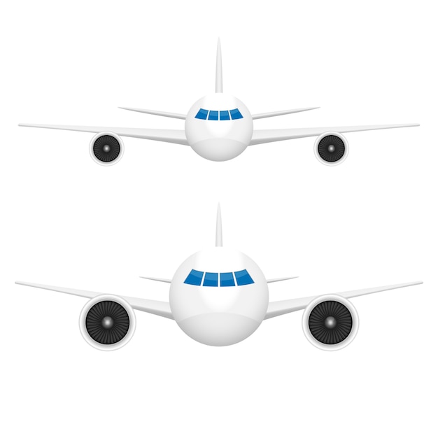 Ilustración de vista frontal del avión sobre fondo blanco