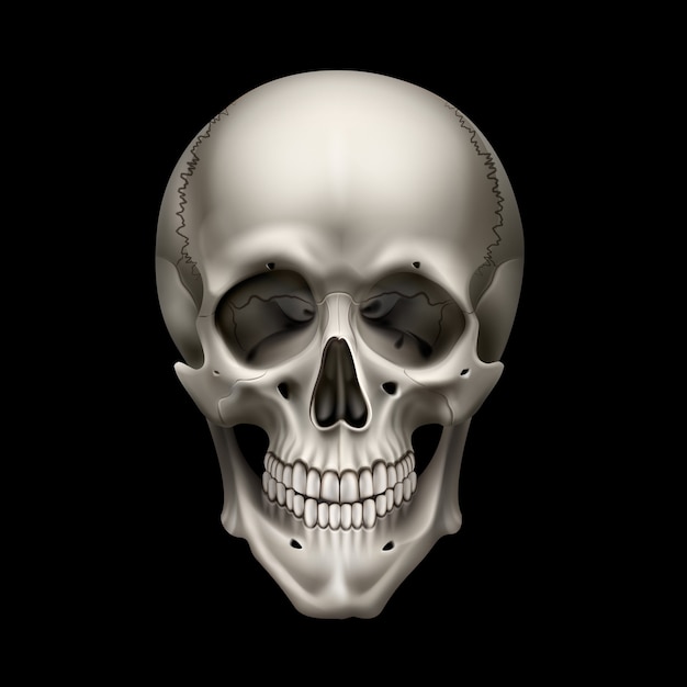 Ilustración de la vista frontal del cráneo humano realista