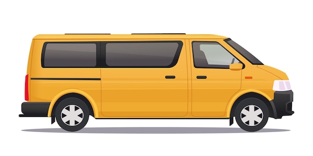 Ilustración de vista lateral amarilla de la minivan sobre un fondo blanco Concepto del vehículo Ilustración vectorial