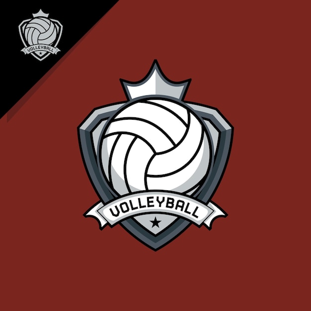 Ilustración de voleibol con escudo y corona para el logo del emblema