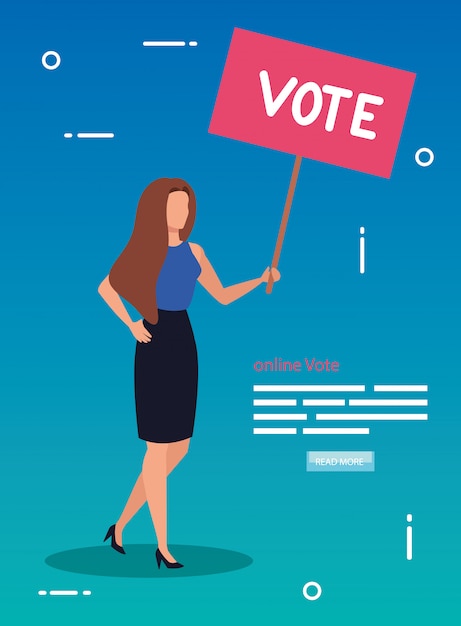 Vector ilustración de voto en línea con mujer de negocios