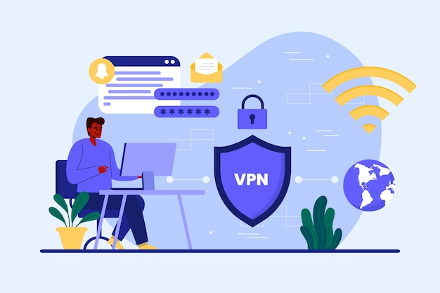 Ilustración de vpn de diseño plano dibujado a mano