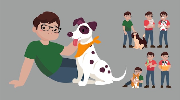 Ilustración web de personas con mascotas