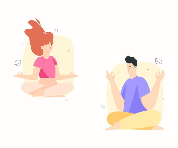 Ilustración de yoga y meditación minimalista Hombre y mujer practicando la atención plena