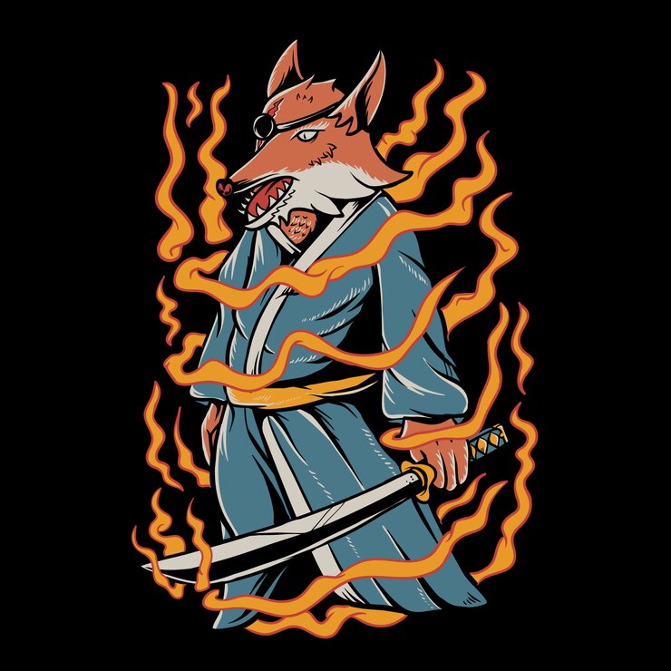 Vector ilustración de zorro samurai