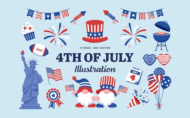 Ilustraciones del 4 de julio para el día de la independencia de estados unidos