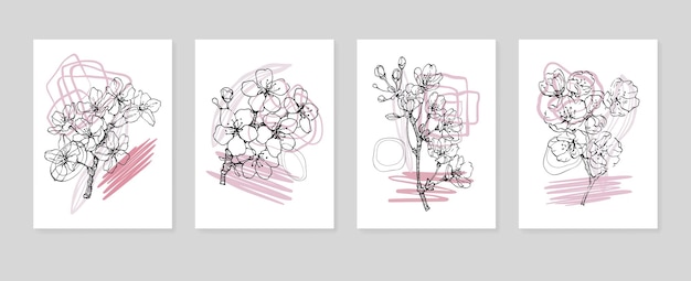 Ilustraciones abstractas de Sakura pintadas a mano para decoración de paredes Postal Banner de redes sociales