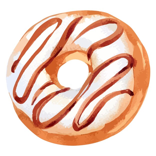 Vector ilustraciones en acuarela de donut con glaseado aislado en blanco