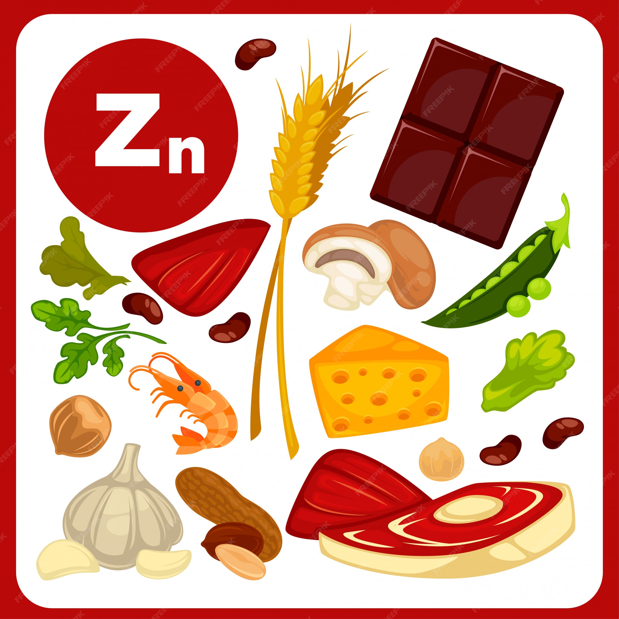 Ilustraciones de alimentos con zinc mineral. | Vector Premium