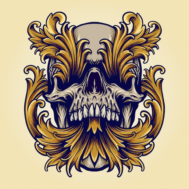 Ilustraciones de angry skull victorian gold ornaments