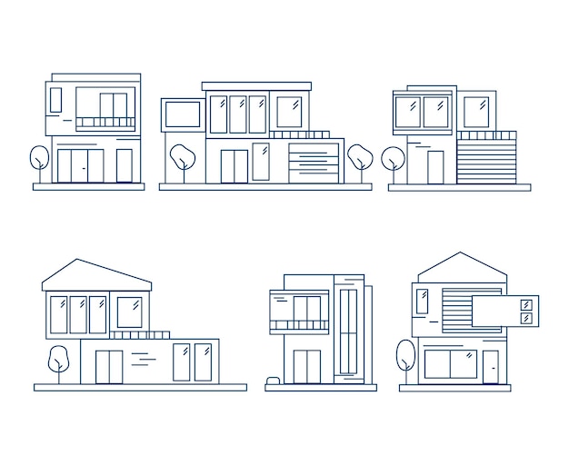 Ilustraciones arquitectónicas de arte de línea de la casa moderna