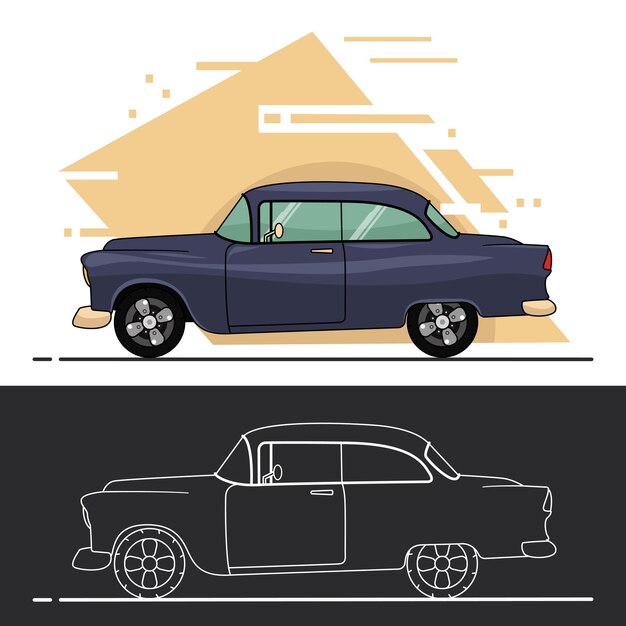 Ilustraciones de autos clásicos estadounidenses perfectas para la infografía de productos de diseño de ropa