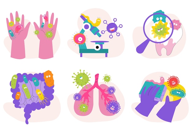 Ilustraciones de bacterias en diseño plano